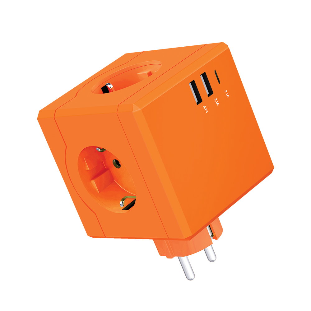 티메코 SF코팅 큐브 디자인 멀티탭 4000W 고용량 3구 (USB-A 2포트 C타입 1포트), 1개, 오렌지, 7.6cm 29,800원