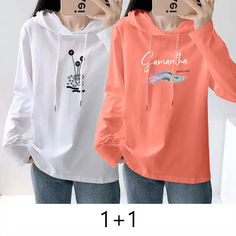 1+1 여자 긴팔 후드 티셔츠 슬림핏 후드 긴팔티 봄 가을 여성 순면 긴소매 상의 CY 19,810원