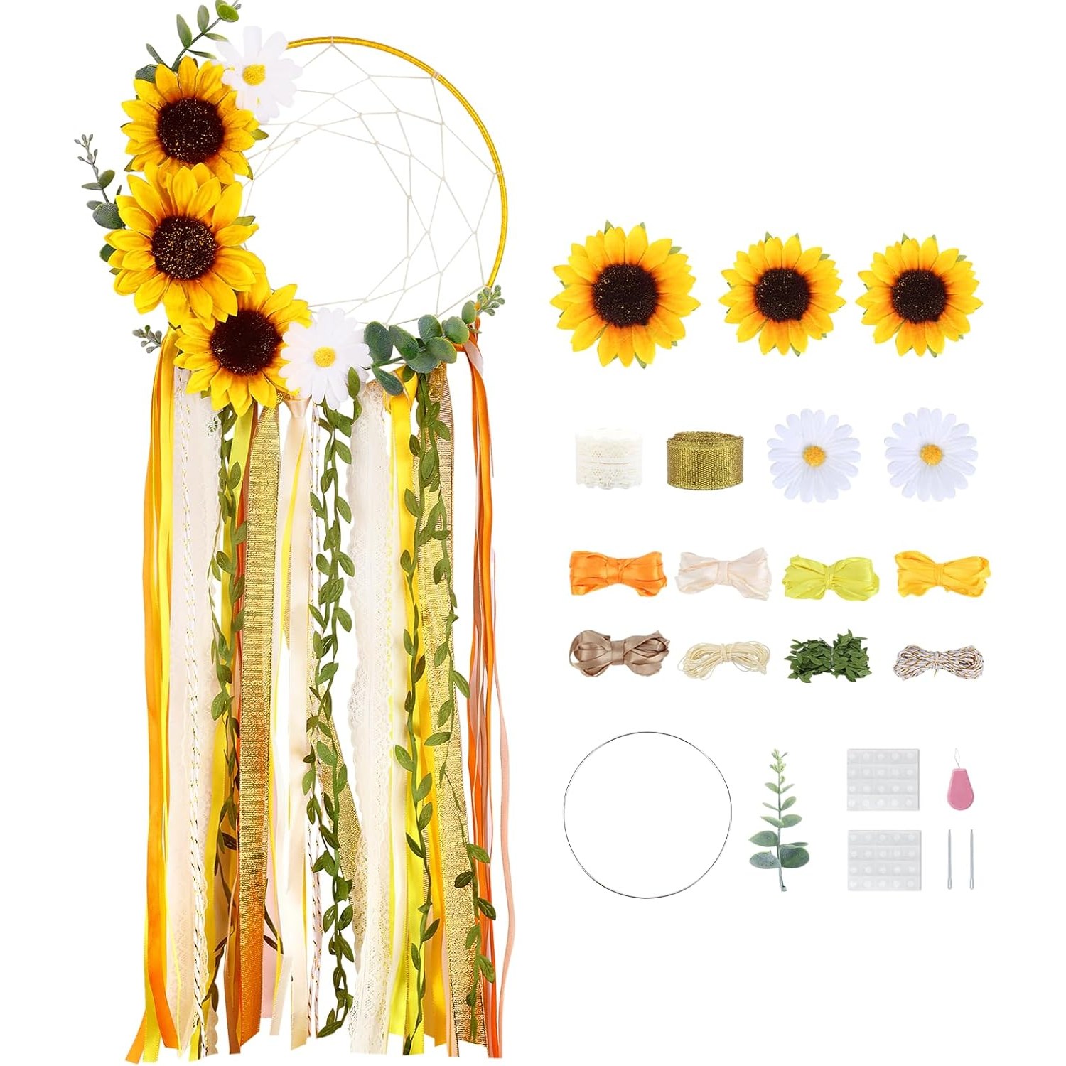 드림캐쳐 세트, 드림캐쳐 DIY 재료 세트, 드림캐쳐 공예 보조품 홈 침실 벽 아트 데코레이션 생일 선물, Yellow Orange 17,500원