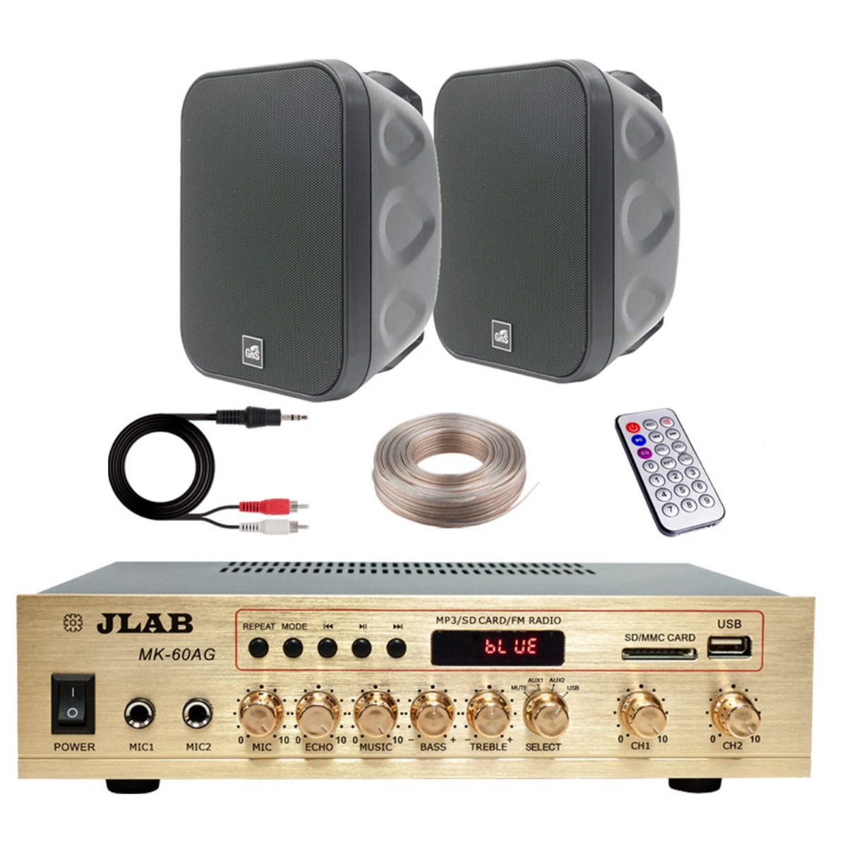 [스피커/RCA케이블증정] MK-60AG 2채널 블루투스 앰프 4인치 방수 방진 패션 스피커 블랙2통 패키지 150,000원