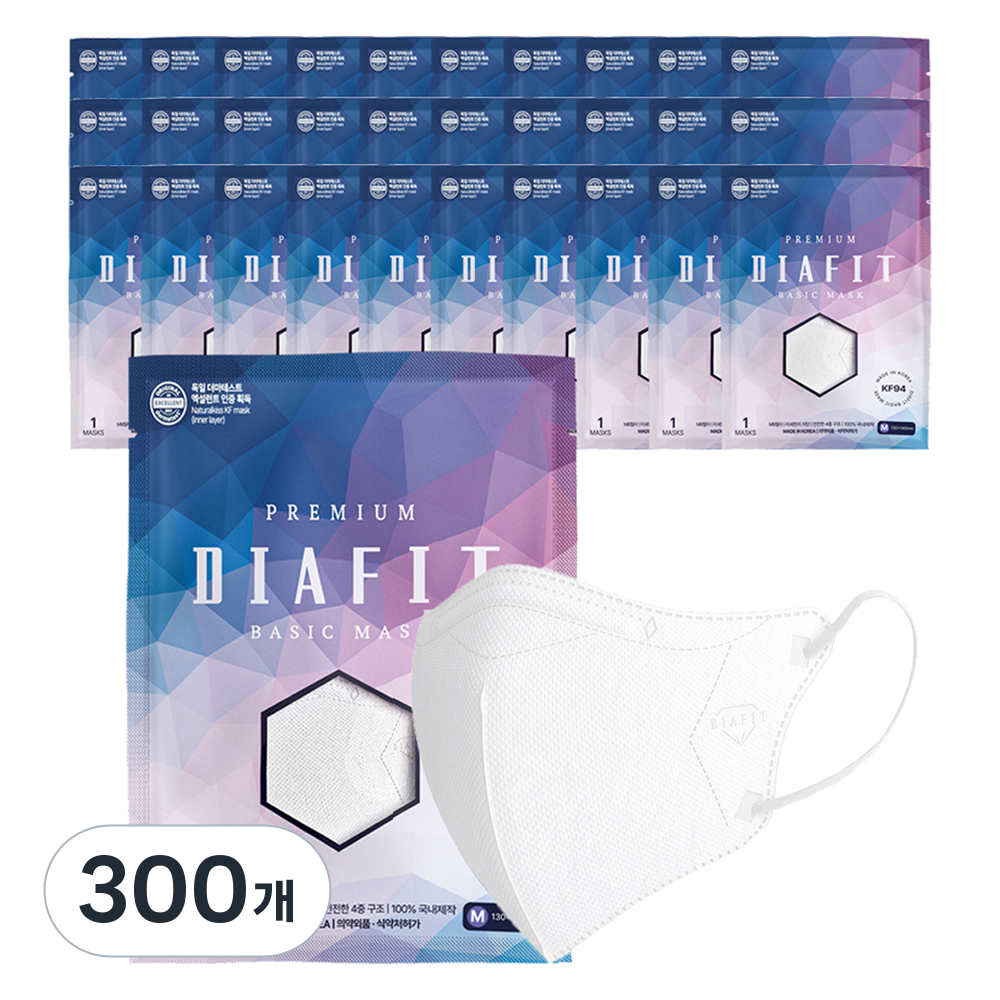 내추럴키스 다이아핏 새부리형 마스크 중형 KF94, 화이트, 300개, 1개입 71,350원
