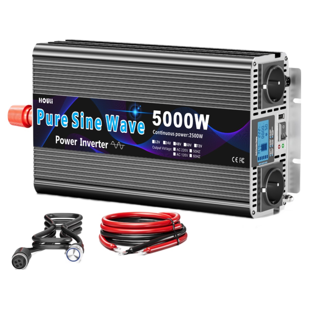 HOULI 5000W 순수 사인파 인버터, 12V, 자동차 및 캠핑용, 220V 60Hz, 한국형 AC+USB 듀얼 출력, LCD 디스플레이, 과열/과부하/단락 보호 기능, 1개 205,760원