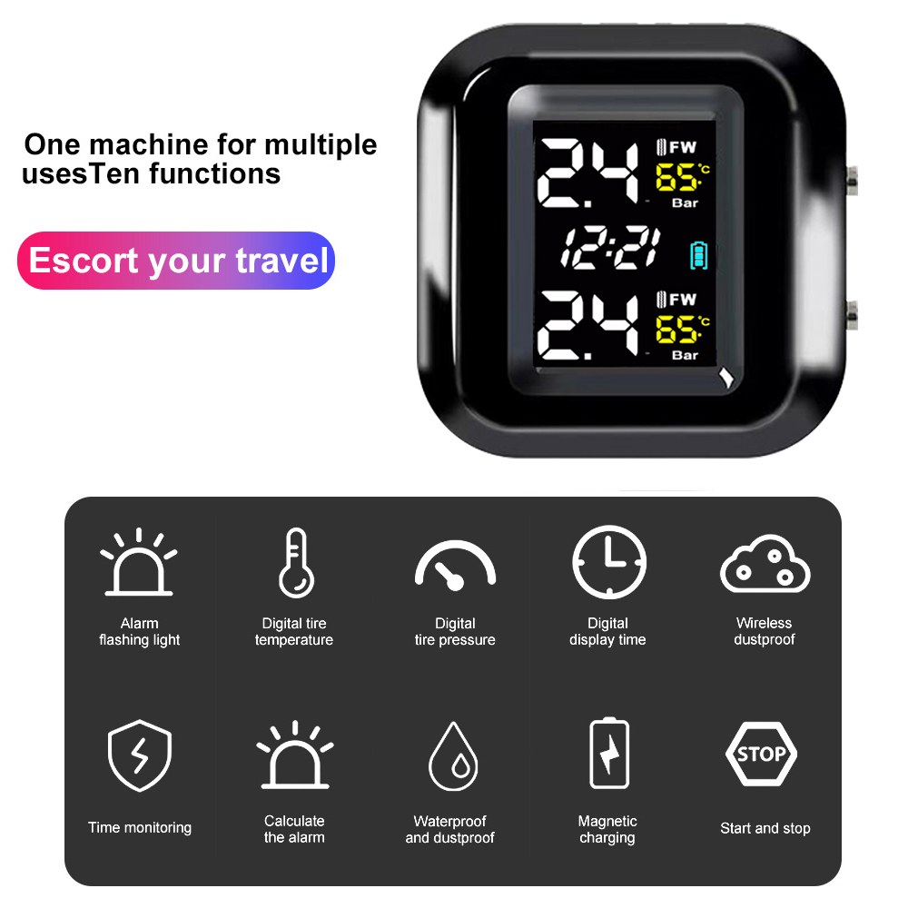 오토바이 TPMS 타이어 외부 온도 모니터링 실시간 2 센서가있는 압력 모토 시스템 개의 경보 29,000원