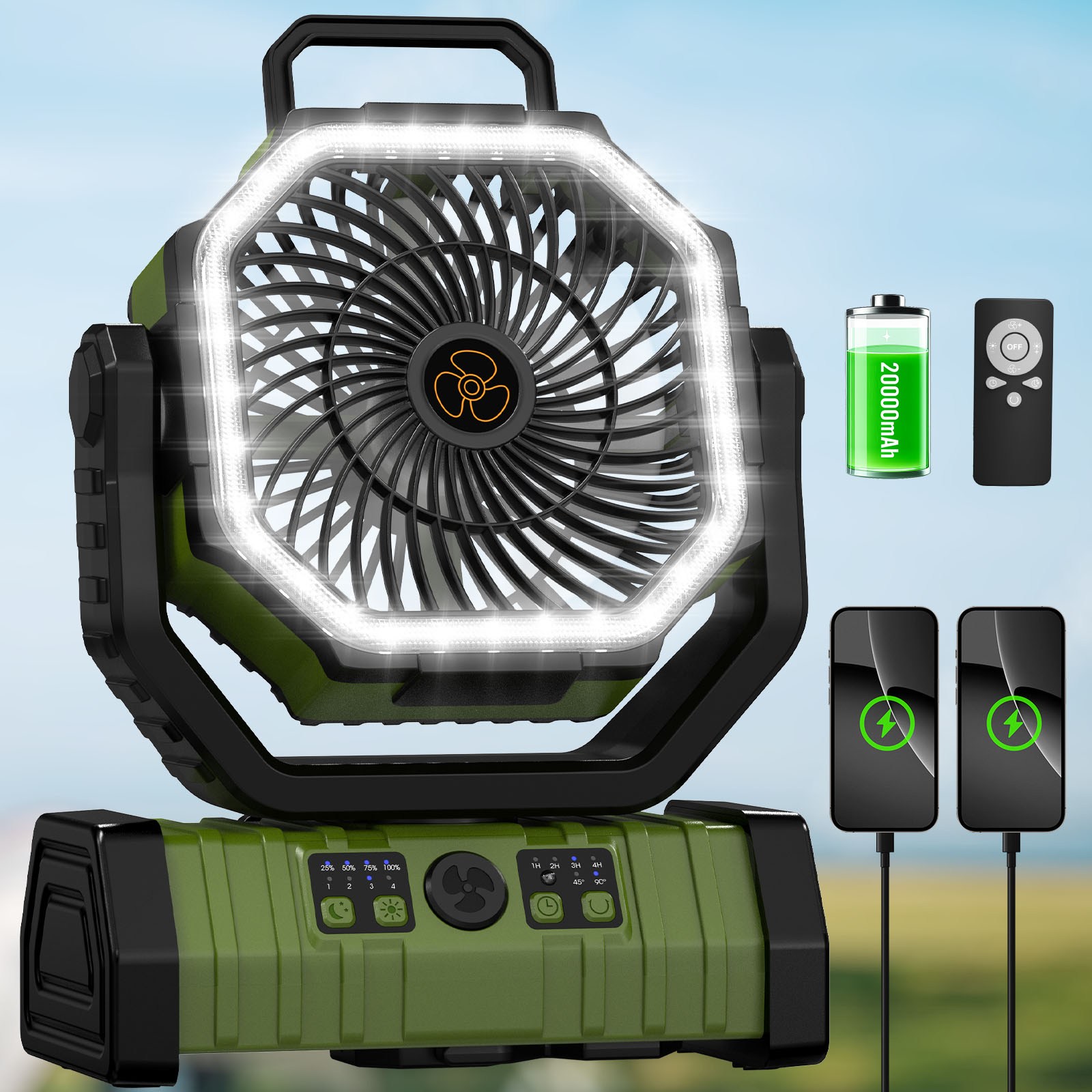 KINGLEAD 킹리드 무선 캠핑 선풍기 LED 조명 텐트천장 휴대용 대용량 배터리 팬 52,990원