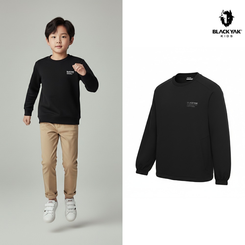 [백화점출고] 블랙야크키즈 맨투맨 남아 레이크 우븐 셋업 티셔츠 블랙 시보리 긴팔 83,100원