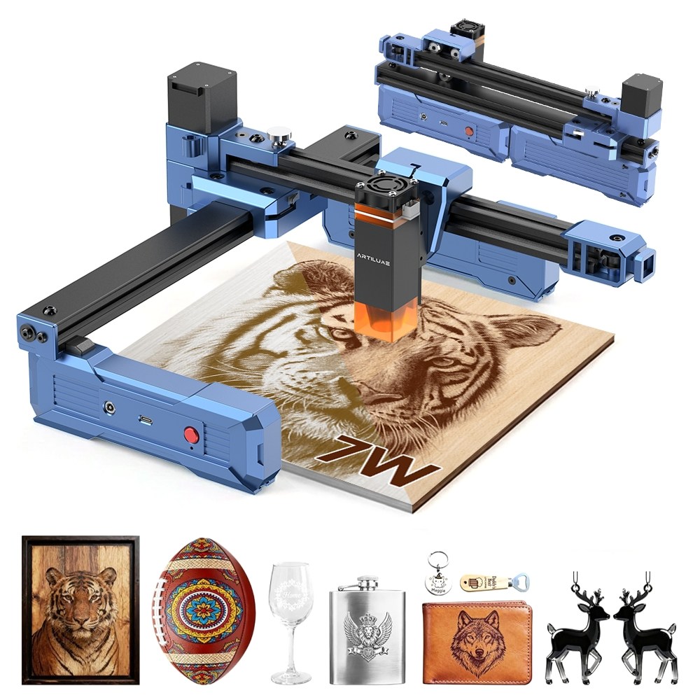 ARTILUME 7W 소형 레이저 각인기 금속 조각기 커팅기 아크릴 유리 가죽 휴대용 접이식 한글 설명서 T1, 1개 338,000원