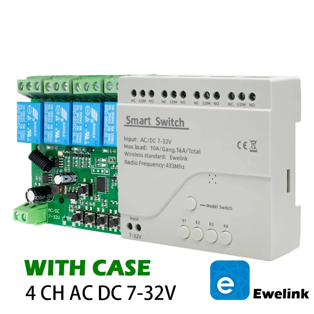 4채널 와이파이/지그비 릴레이 스마트 무선 스위치 모듈 투야/이웰링크 AC 7-32V RF433 4방향 수신기 알렉 25,100원