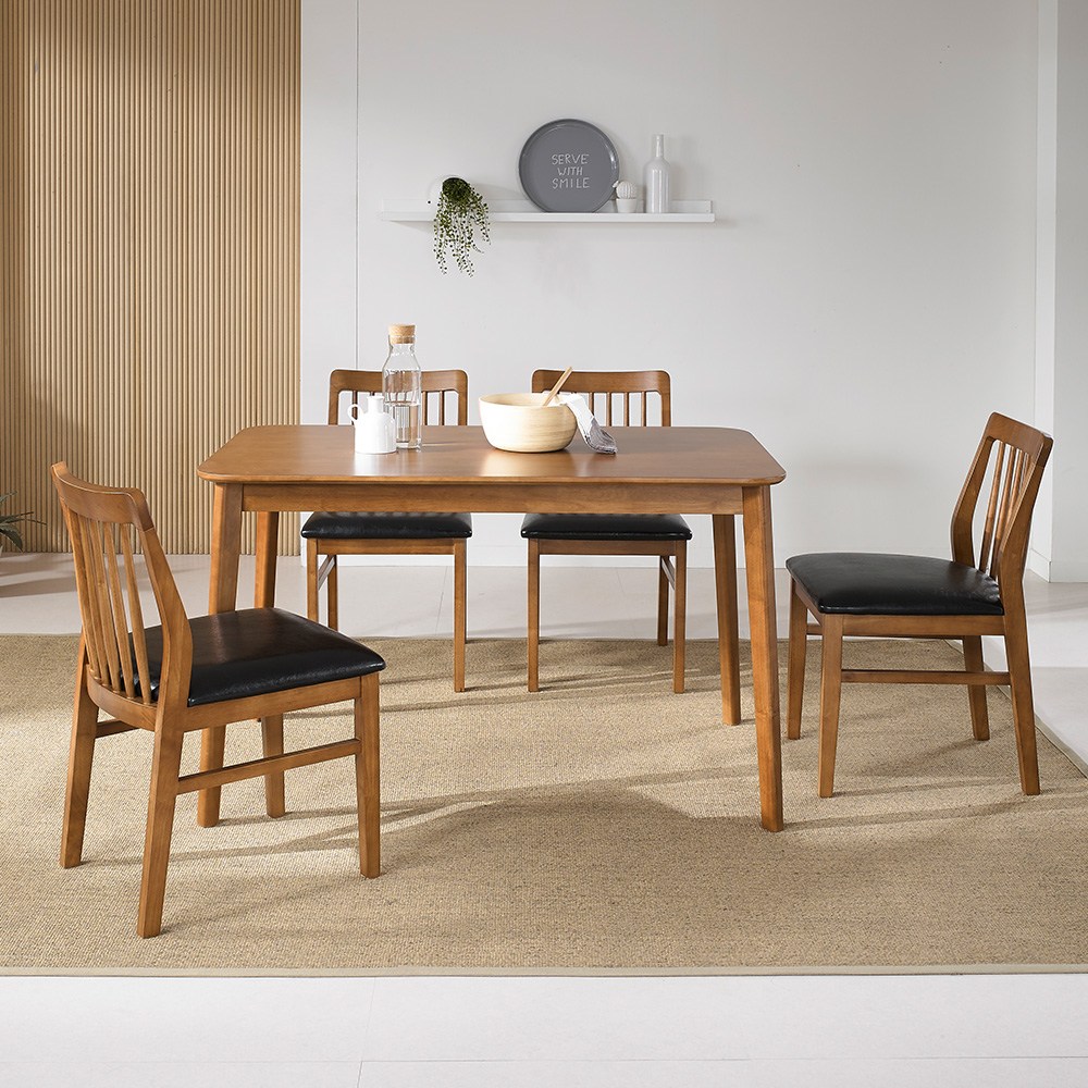 라로퍼니처 모카 1250 고무나무 원목 4인용 식탁 세트 (식탁+의자4), 식탁+의자4 335,000원