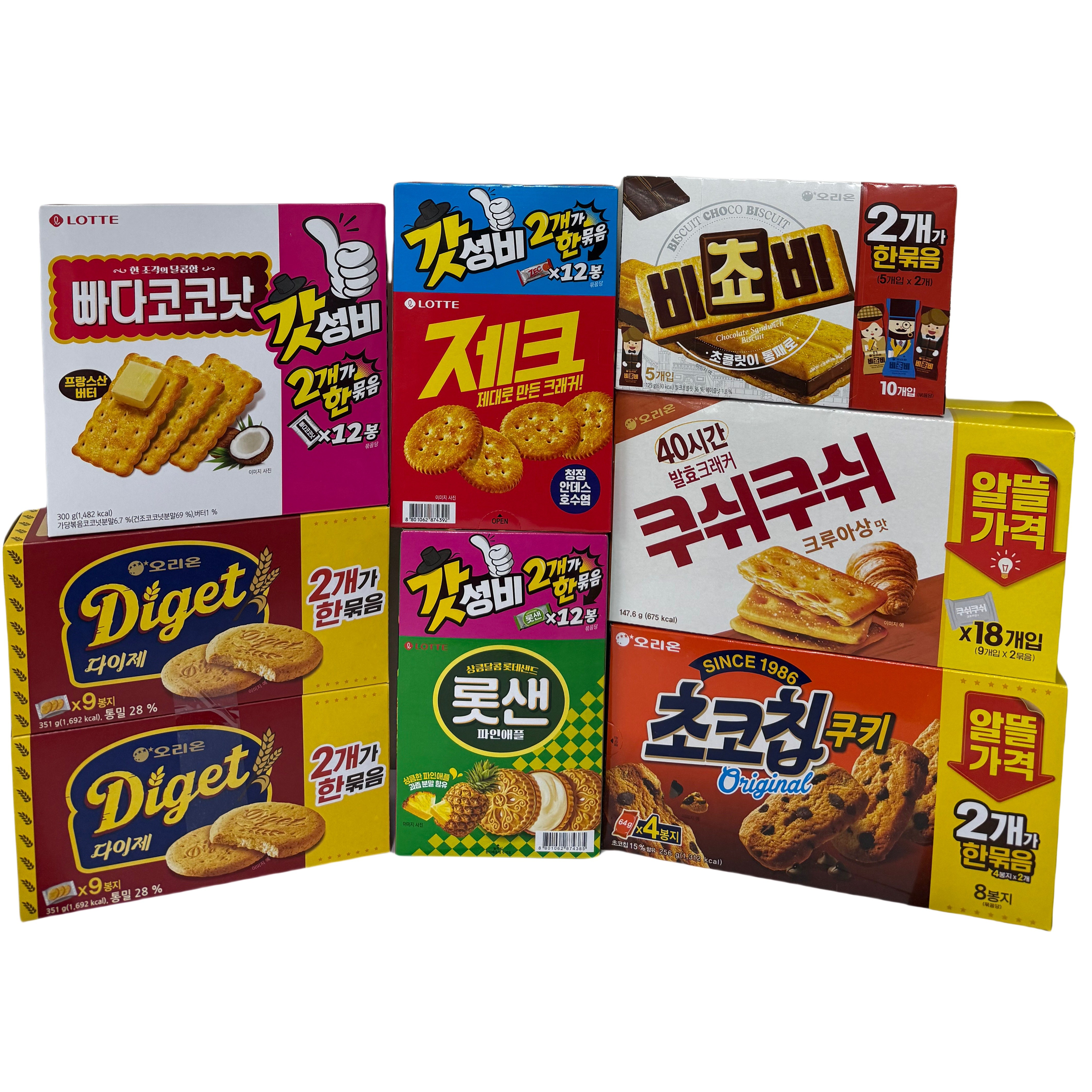 (장우)사무실 과자 탕비실 묶음 대용량 7종과자세트(비쵸비10+빠다코코낫12+제크12+다이제18+초코칩쿠키18+롯데파인애플샌드12+쿠쉬쿠쉬18), 1개, 3.59kg 46,500원