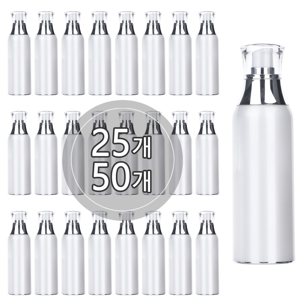 [50개묶음판매] 아크릴 백색 실버캡 진공 에센스(R형) 30ml 50ml 120ml 화장품 허브스프레이공병 로션용기 펌핑용기 199,020원