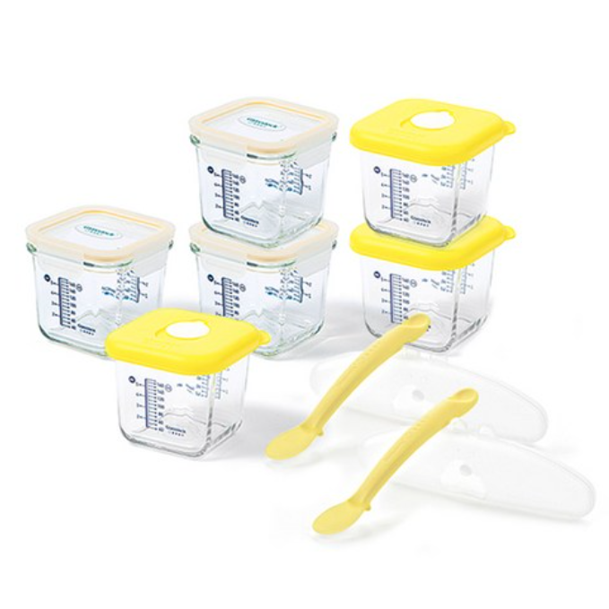 글라스락 베이비 큰용량 눈금 이유식 용기 사면결착캡 270ml x 3p + 스마일캡 270ml x 3p + 온도감지 실리콘 스푼 2p 세트 206,900원