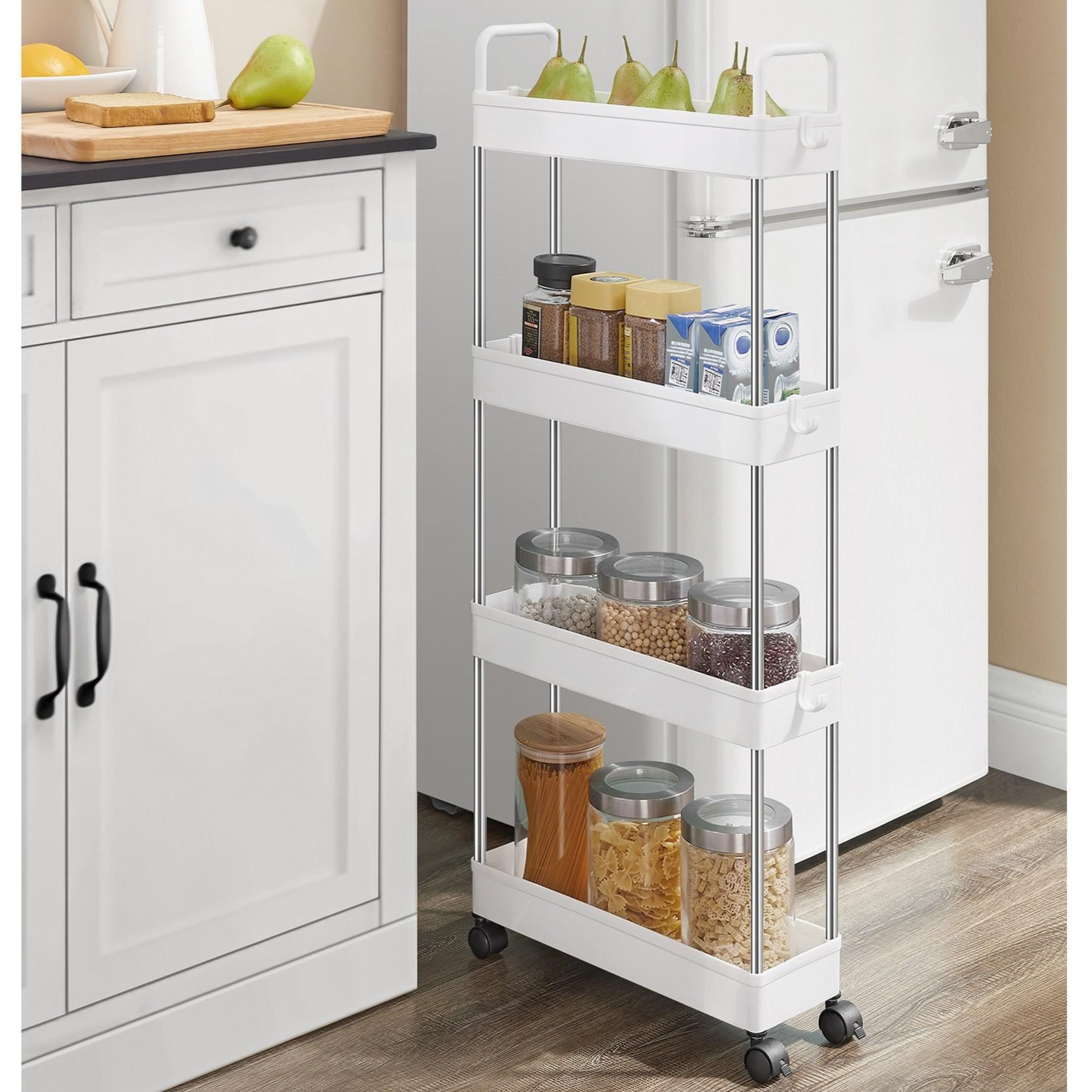 SONGMICS 다용도 이동식 360도 회전 바퀴 플라스틱 트롤리 욕실 주방 사무실 세탁실용, 화이트, 4단 15,020원