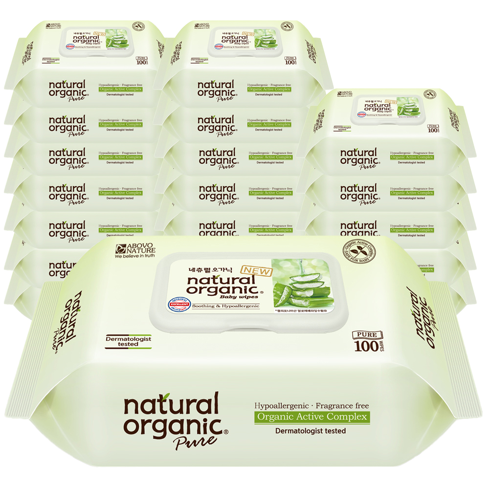 네츄럴오가닉 퓨어 플레인 유아물티슈 스마트캡형, 45g, 100개입, 20개 20,400원