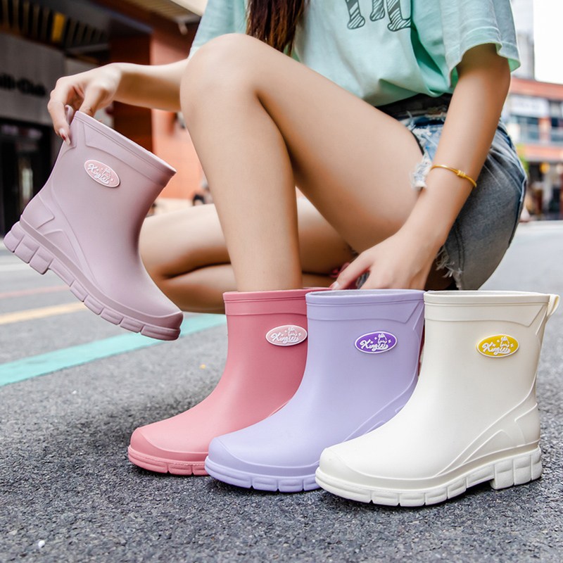 여성용 파스텔 레인부츠 워터슈즈 경량 미끄럼 방지 미들 레인부츠 쿠셔닝 장화, 현재가 23,880원