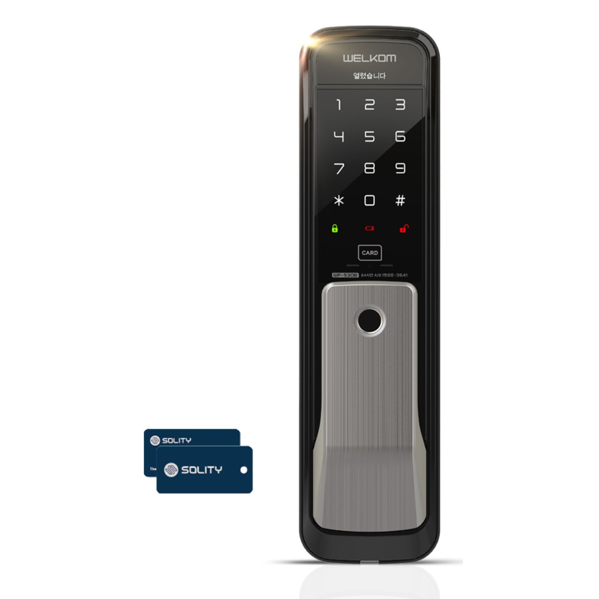 [무료설치] 솔리티 웰콤 지문인식 WP-530B 무타공 푸시풀 카드키2개+번호키 블루투스(옵션) 와이파이(옵션) IoT스마트도어록 디지털도어락 현관문 푸쉬풀 0초즉시잠김 허수기능, 방문설치, 웰콤 WP-530B 207,000원