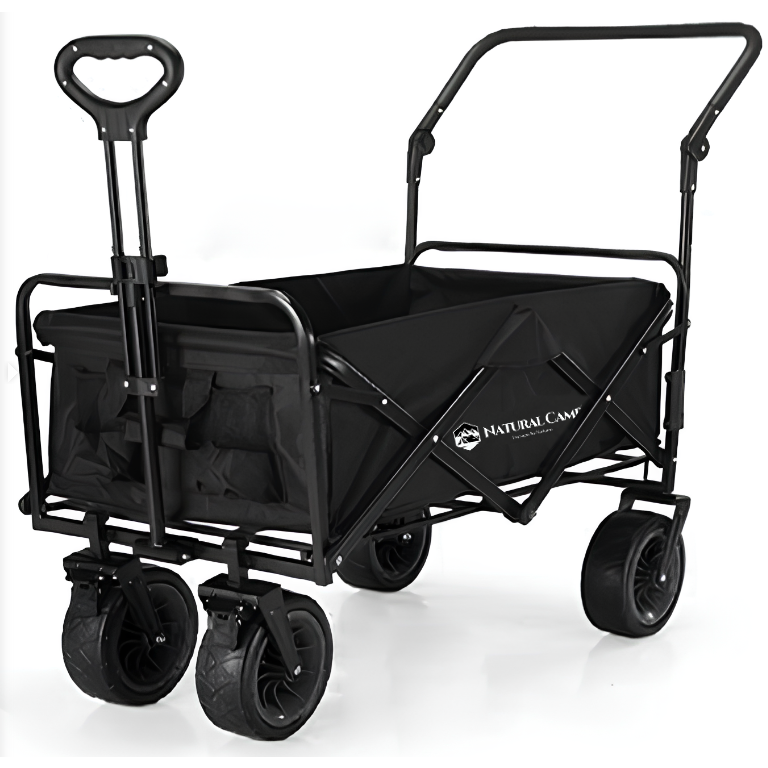 네츄럴캠프 캠핑 웨건 폴딩카트 푸쉬핸들 광폭타이어 150L + 수납가방 세트, 1개, 블랙, 현재가 79,500원