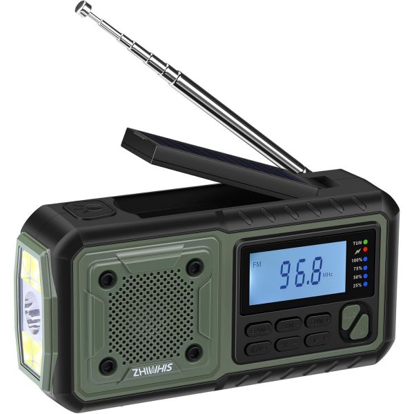 일본 직배송 ZHIWHIS 방재 라디오 5000mAh 단파 FMAM 와이드 FM 호환 손전등 태양열 핸드 크랭크 USB-C 충전 배터리 작동 이어폰 SOS 알림 스마트폰 75,000원