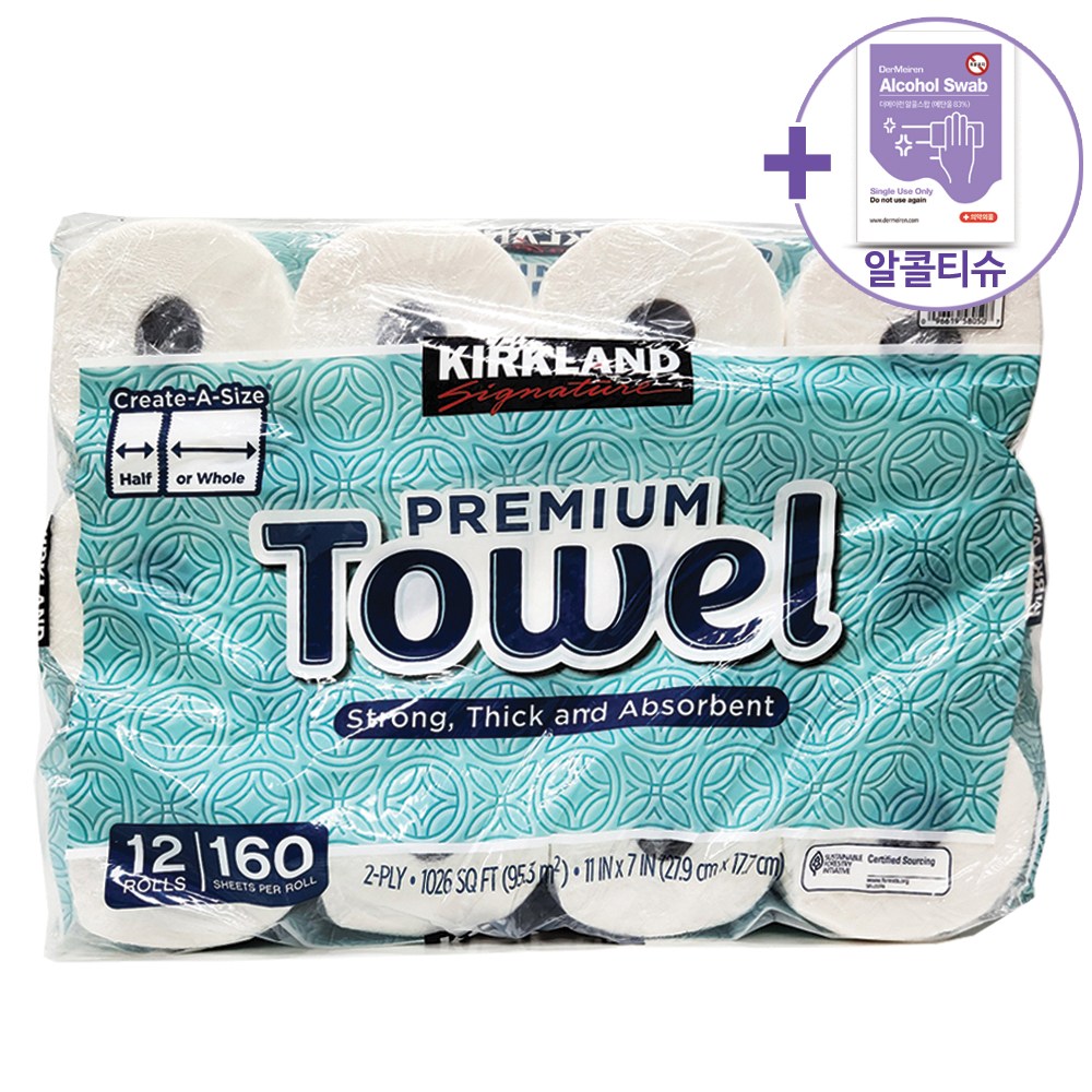 코스트코 커클랜드 키친타올 160매 X 12롤 [에어캡 포장] 무료배송 + 더메이런 알콜티슈 44,800원