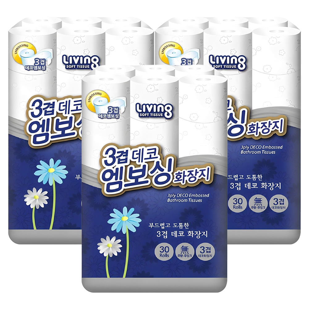리빙티슈 3겹 데코 엠보싱 화장지, 30m, 30개입, 3개 39,900원
