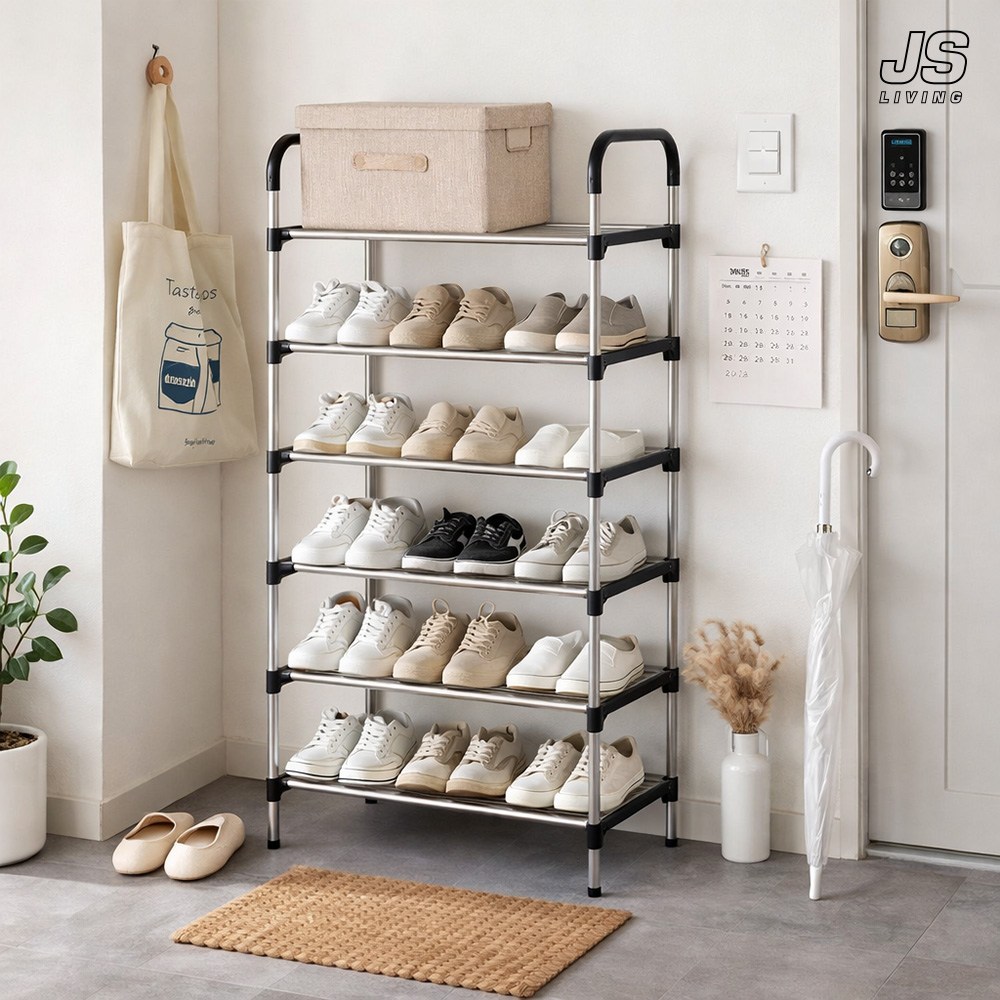 JS리빙 신발장 정리대 아파트 현관 틈새 정리선반 슈즈렉 미니 슬림 선반 튼튼한 신발 수납장 좁은 원룸 철제 6단 스탠드 다이 실내화 간이 거치대  KER-540413-SDFW 13,900원