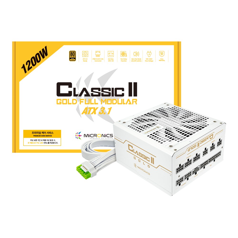 마이크로닉스 Classic II 1200W 80PLUS 골드 풀모듈러 화이트 ATX3.1 컴퓨터 파워서플라이 209,000원
