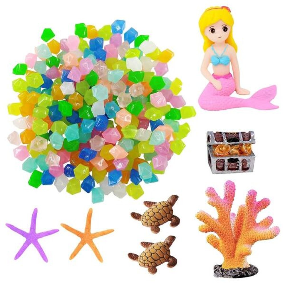 뮤제로 어항 장식 세트 미니 100개 빛나는 자갈 석회암 티틀 인어 불가사리 산호 보물 상자 장식품 마이크로 조경 수경 장식용 92,860원