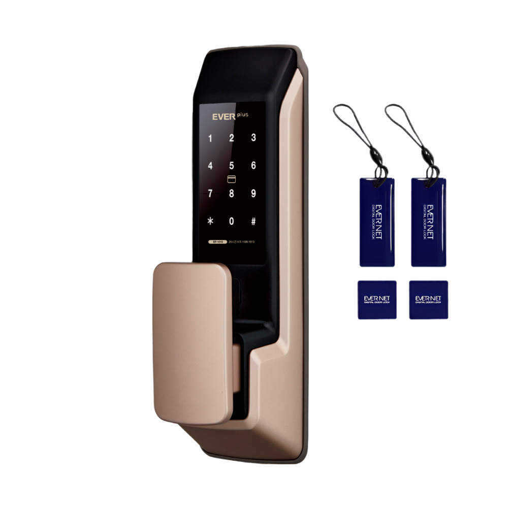 에버넷 무타공 푸시풀 도어락 에버플러스 EP-101 골드 고객직접설치 (번호전용,카드,지문), 고객직접설치, 2. EP-101S 골드(번호+카드) 85,000원