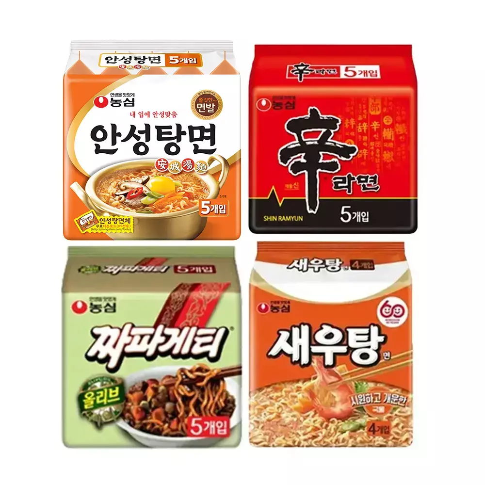 농심 새우탕122g, 4개 + 신라면120g, 5개 + 안성탕면125g, 5개 + 짜파게티 140g, 5개 28,500원