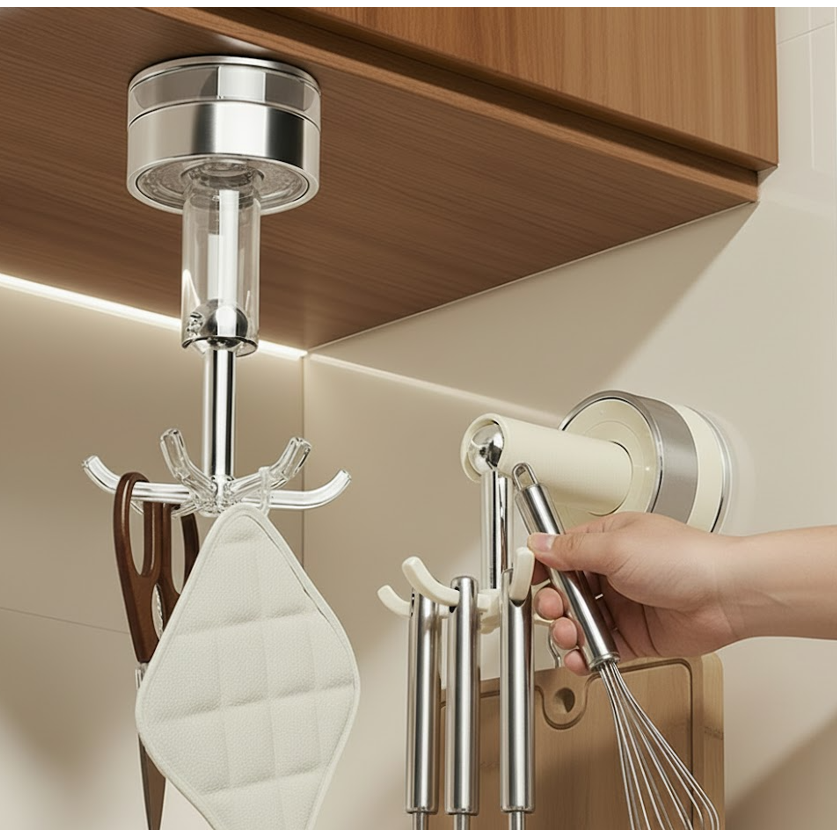 리노데코 회전 조리도구 걸이 무타공 다용도걸이, 1개, 크림, 현재가 8,900원