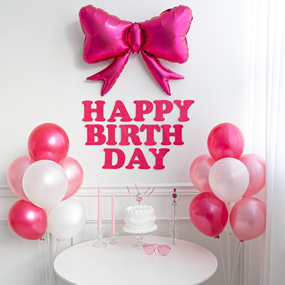 파티몬 핫핑크 생일 파티 소품 5종 리본 풍선 장식 촬영 용품, 1개, 해피벌스데이 리본 풍선 생일파티 5종 - 핫핑크 13,000원
