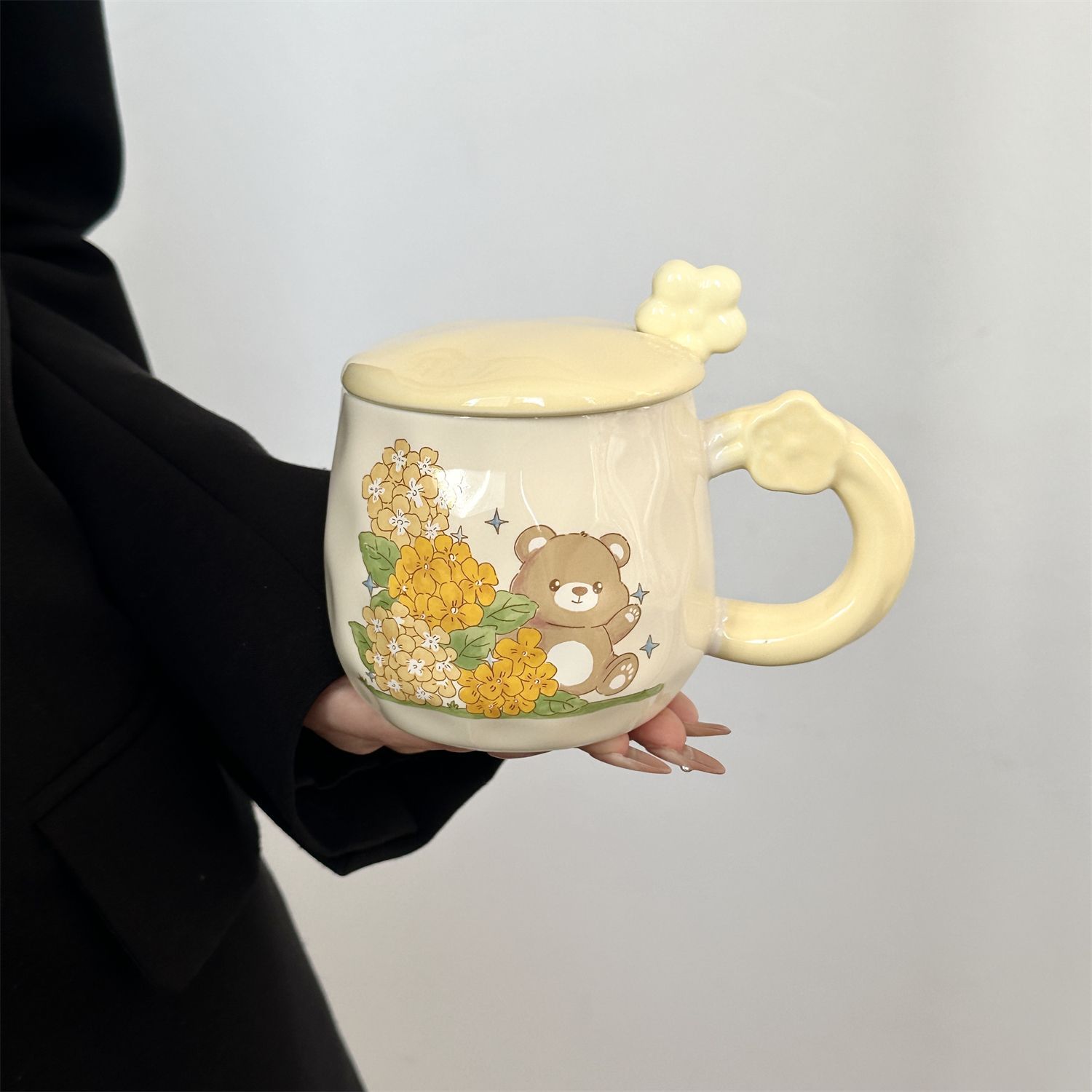 MAKABORO 머그컵 뚜껑 스푼 세트 예쁜 세라믹 커피컵 아침잔 물컵 라떼잔 14,500원