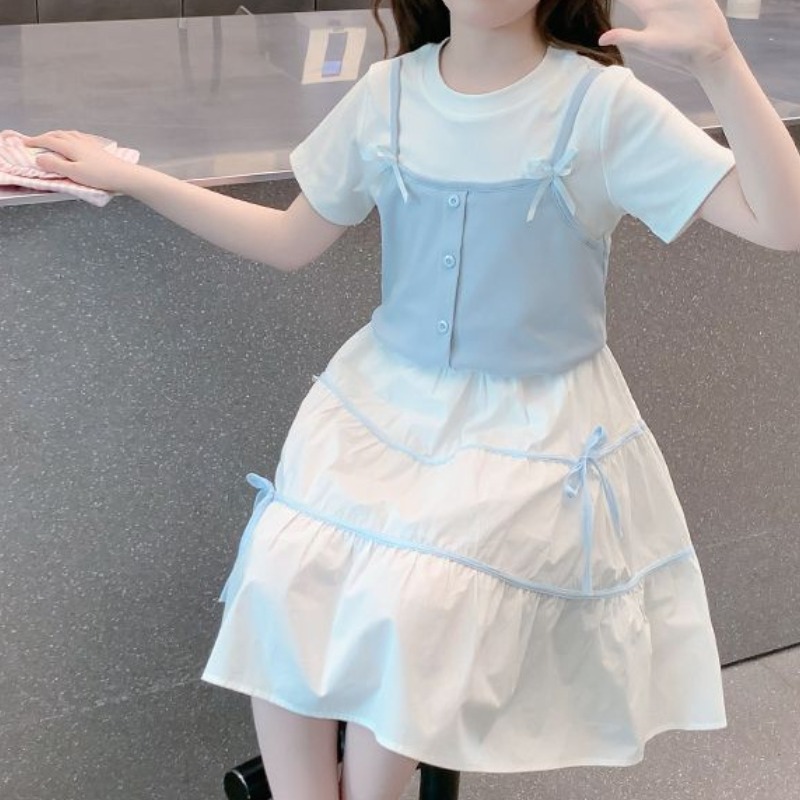 해피유통어린이 여아 패셔너블 반팔 상의와 퍼프 스커트 세트14세 이상 XG03 46,370원