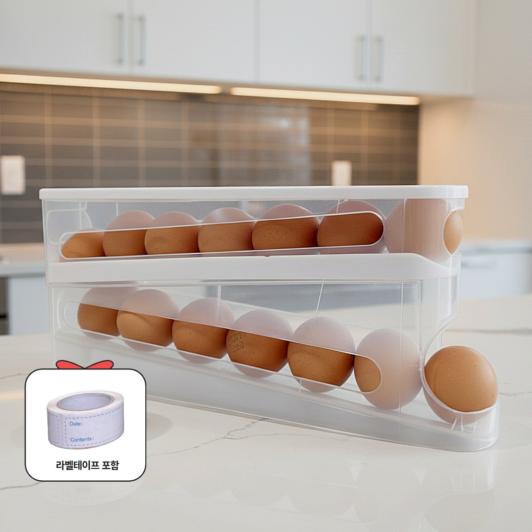 자동롤링 계란트레이 냉장고 정리 수납함 슬림형 라벨스티커 증정, 1개 5,900원