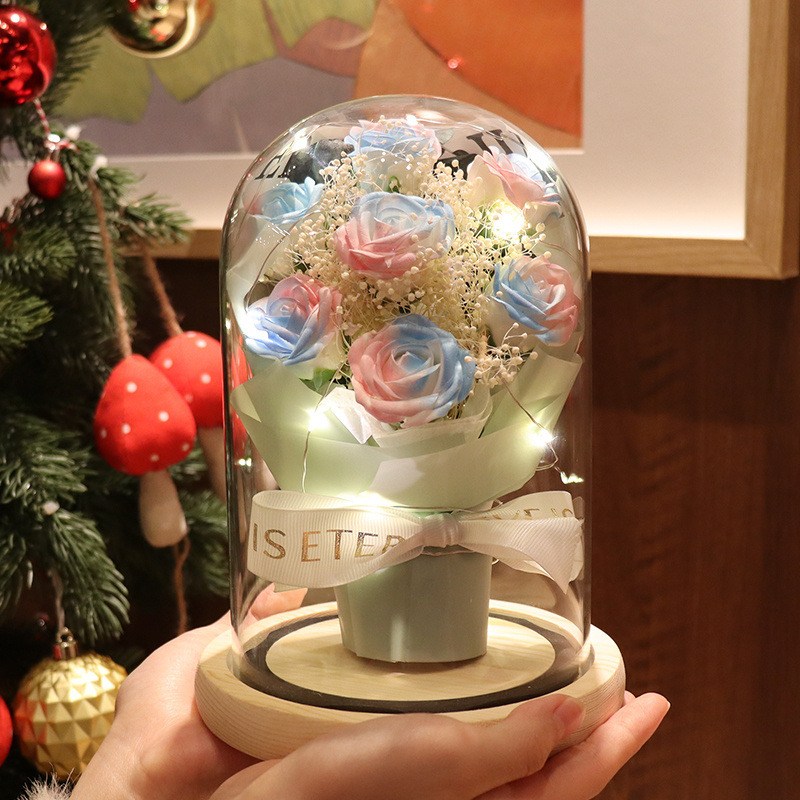 루카스 유리돔 기념일선물꽃다발 인테리어무드등, 오로라장미 무드등 24,500원