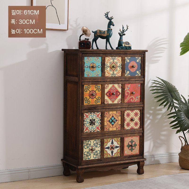 미국 레트로 단단한 목재 거실 서랍장 캐비닛 엔틱 수납장, Y303 숯 12 그림(수직) 219,400원