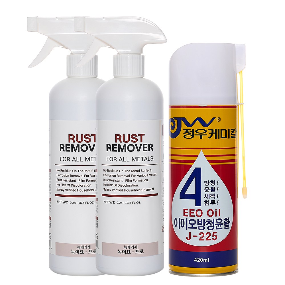 정우케미칼 녹제거제 녹이요프로 500ml 2통 + 녹방지제, 방청윤활제 J-225 이이오방청윤활 420ML 1캔 세트 30,190원