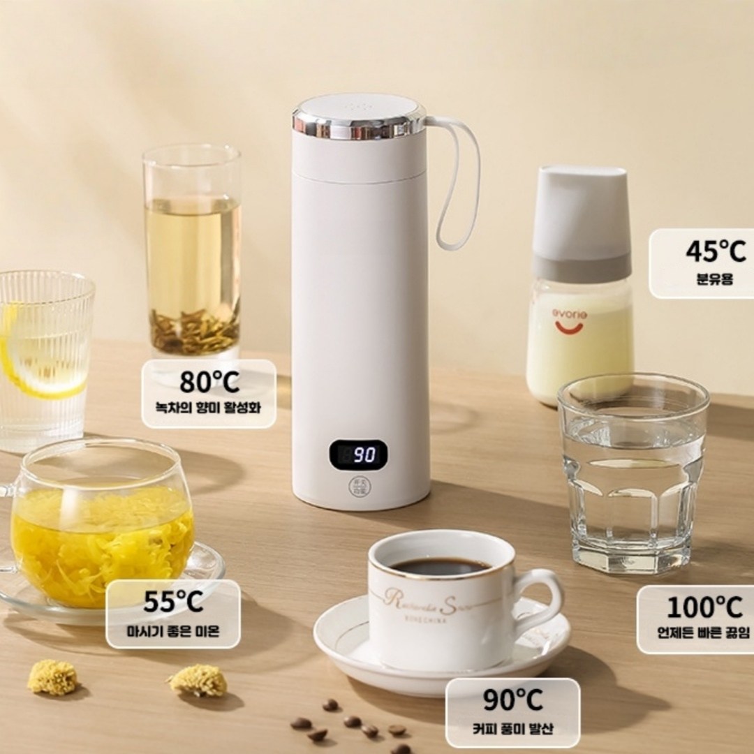 Mochae 휴대용 전기포트 가열식 6단계 온도조절 316 스텐 아기 여행용 분유 보온병 히팅기 500ml 39,800원