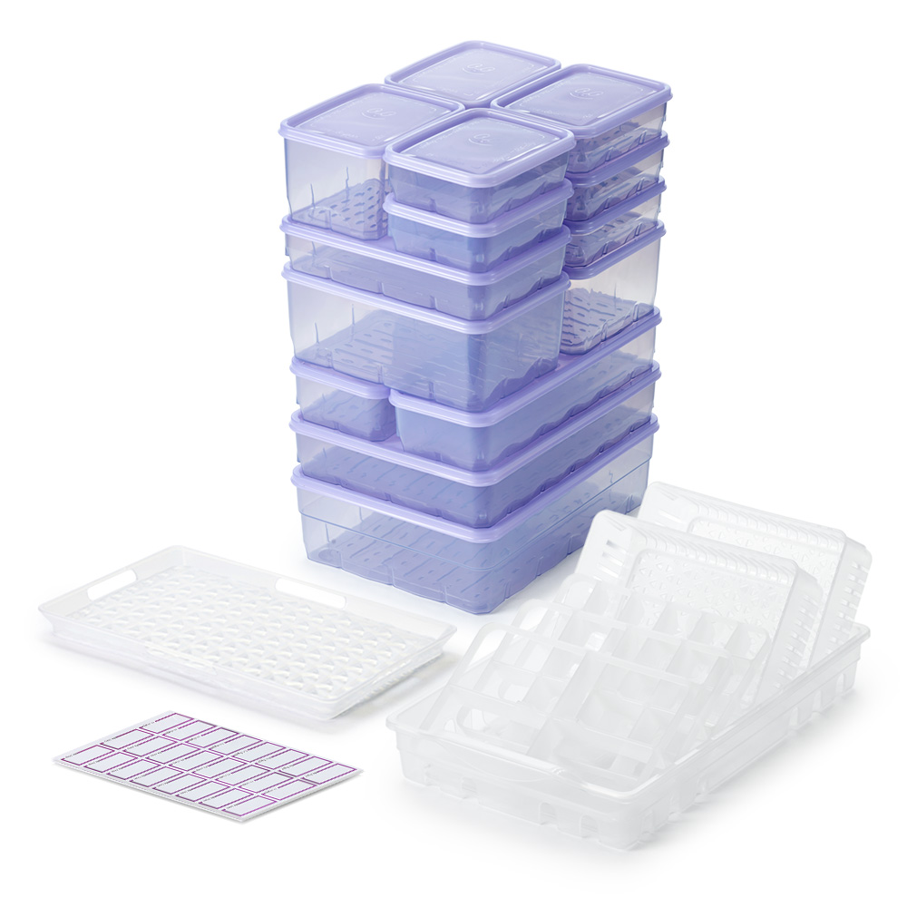 땡스소윤 냉동실 전용 밀폐용기 22p 세트 쿨라벤더 용기14P+채반(대)+채반(중)2P+칸막이3종+트레이+견출지 92,000원