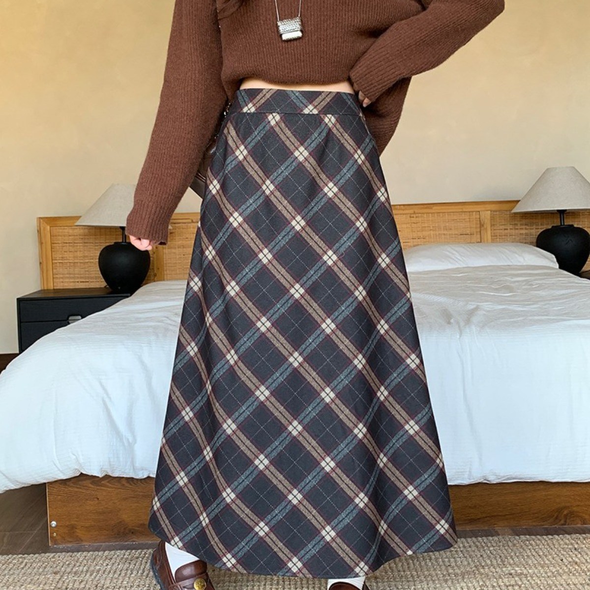 해피유통   여성용 가을 체크패턴 롱 스커트 A라인 빈티지 스타일 스트 350,080원