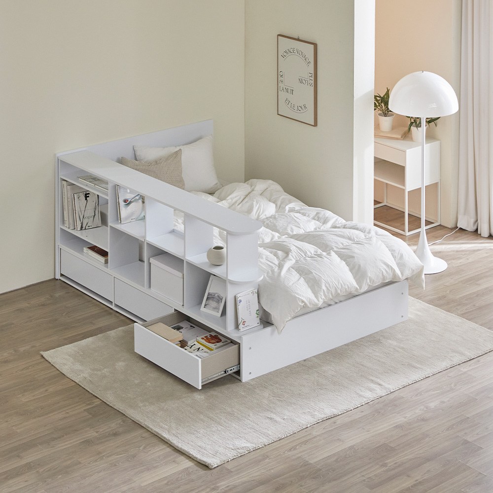 [리뷰이벤트] 파로마 큐브B 책장선반 파티션 수납침대 학생침대 세트 슈퍼싱글 인디파워독립매트, 화이트 479,000원