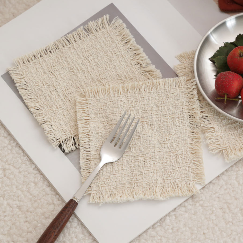 LIVENA 빈티지 코튼 티코스터 2P, 크림 베이지 11,800원