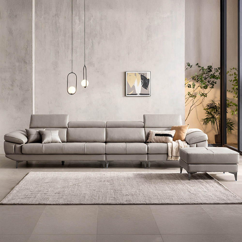 벤티 헤드틸팅 기능성 이태리산 천연소가죽 소파 6인용 + 스툴 세트 방문설치, 라이트그레이 1,850,000원