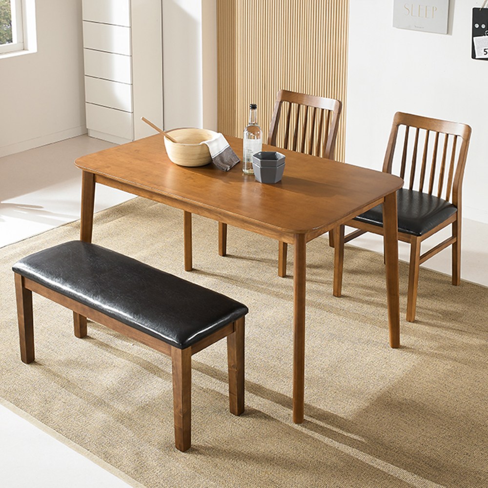 라로퍼니처 모카 1250 고무나무 원목 4인용 식탁 세트 (식탁+의자2+방석벤치1), 식탁+의자2+방석벤치1 278,000원