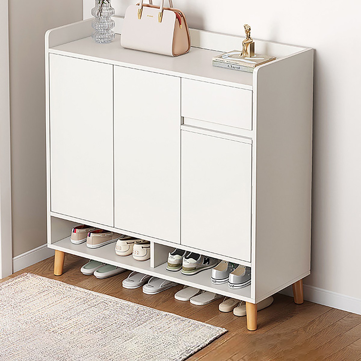 현관 대용량 수납장 원룸 아파트 문뒤 다용도 서랍 신발장, 화이트+화이트 1000*320*1000(mm), 4단 208,890원