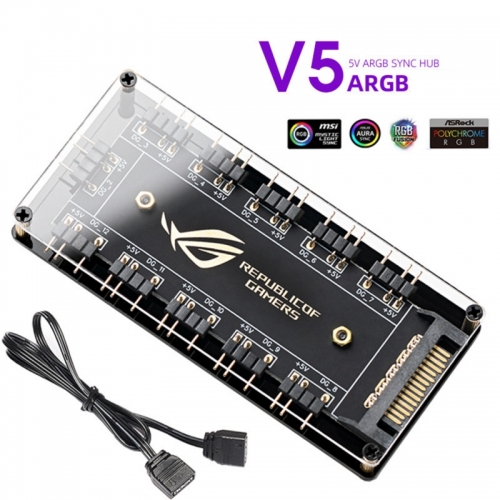ARGB 허브 5V 3핀 11포트 - 메인보드 ARGB 싱크 지원 - SATA 전원 연결 - ROG 디자인 14,200원