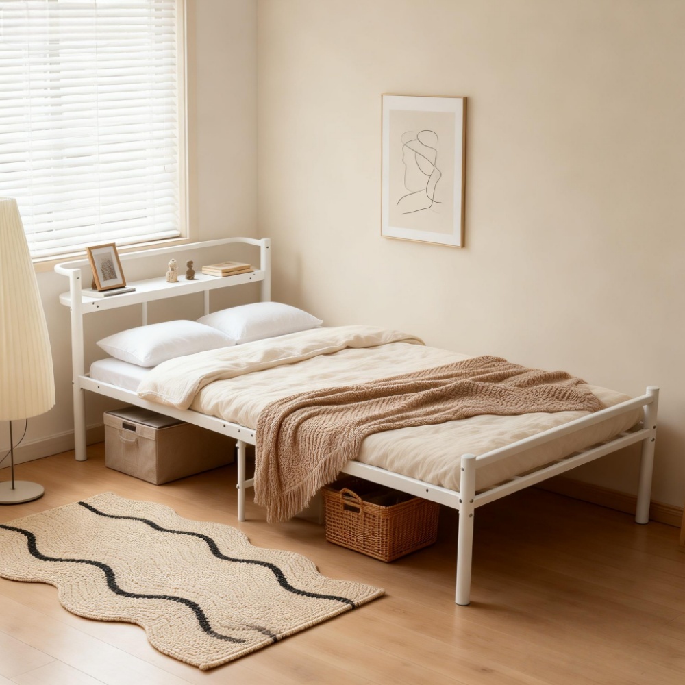 JSUSUJ 철제 침대 프레임 선반 포함 Queen/Single, 흰색, 현재가 207,900원