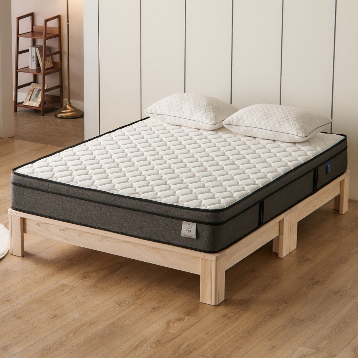 바르숲 유절 선반형+루나 편백나무 원목 평상형 침대 프레임 매트리스, 베이지 916,000원