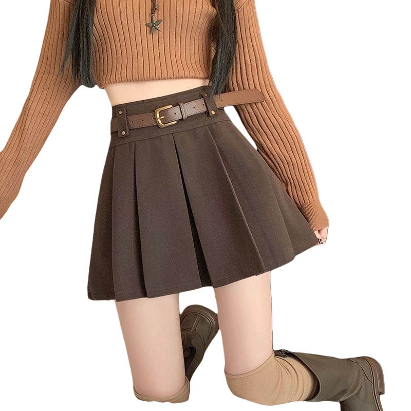 Makone 여성 가을 겨울 캐주얼 솔리드 플리츠 모직 미니스커트 25,900원