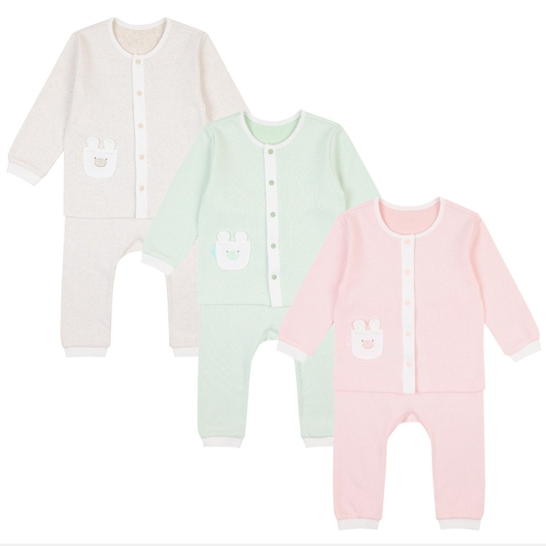 압소바 중계점 # 신생아 백일 돌 출산선물 귀여운 곰캐릭터 패치와 은은한 컬러감이 고급진 지니 내의겸 외출복 23,000원