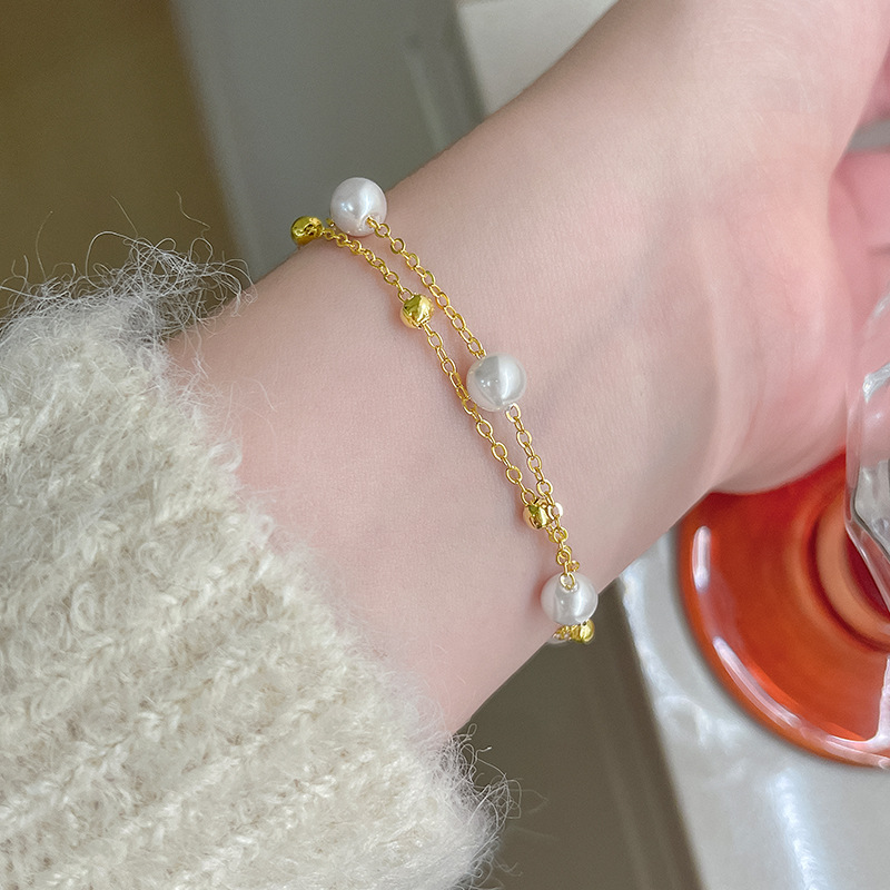 금원 진주 라운드볼 레이어드 체인 여성팔찌 12,000원